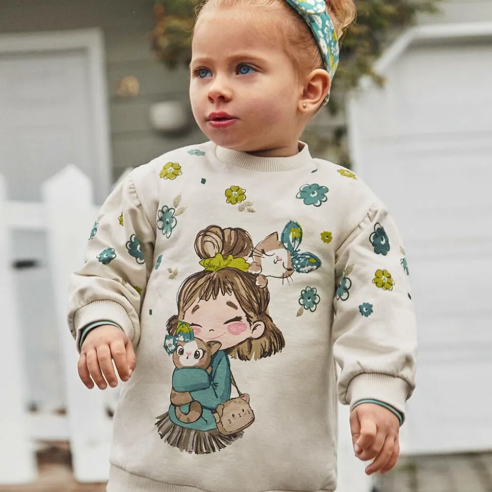 Girls Ivory Cotton Sweatshirt Dress