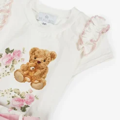 Girls Ivory Cotton Teddy Bear Shorts Set