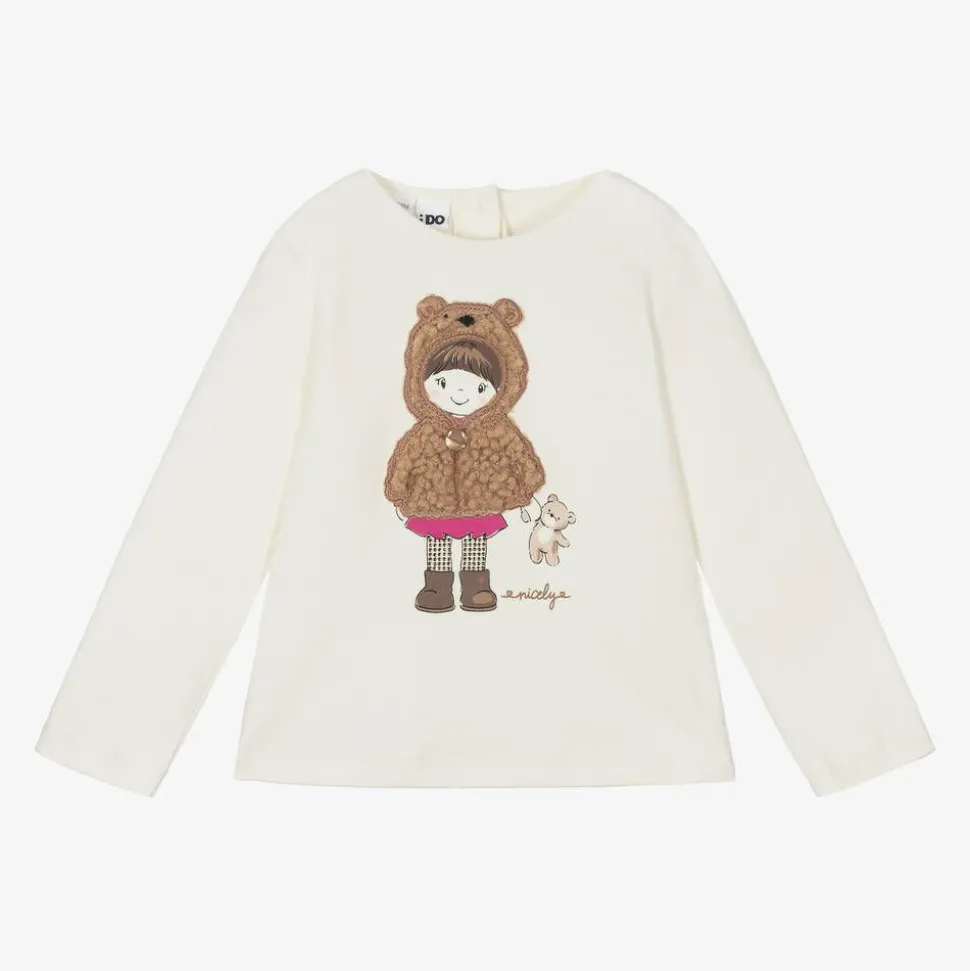 Girls Ivory Cotton Teddy Top