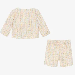 Girls Ivory Cotton Tweed Shorts Suit