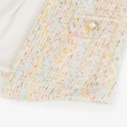 Girls Ivory Cotton Tweed Coat