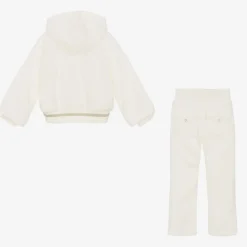 Girls Ivory Cotton Velour Tracksuit