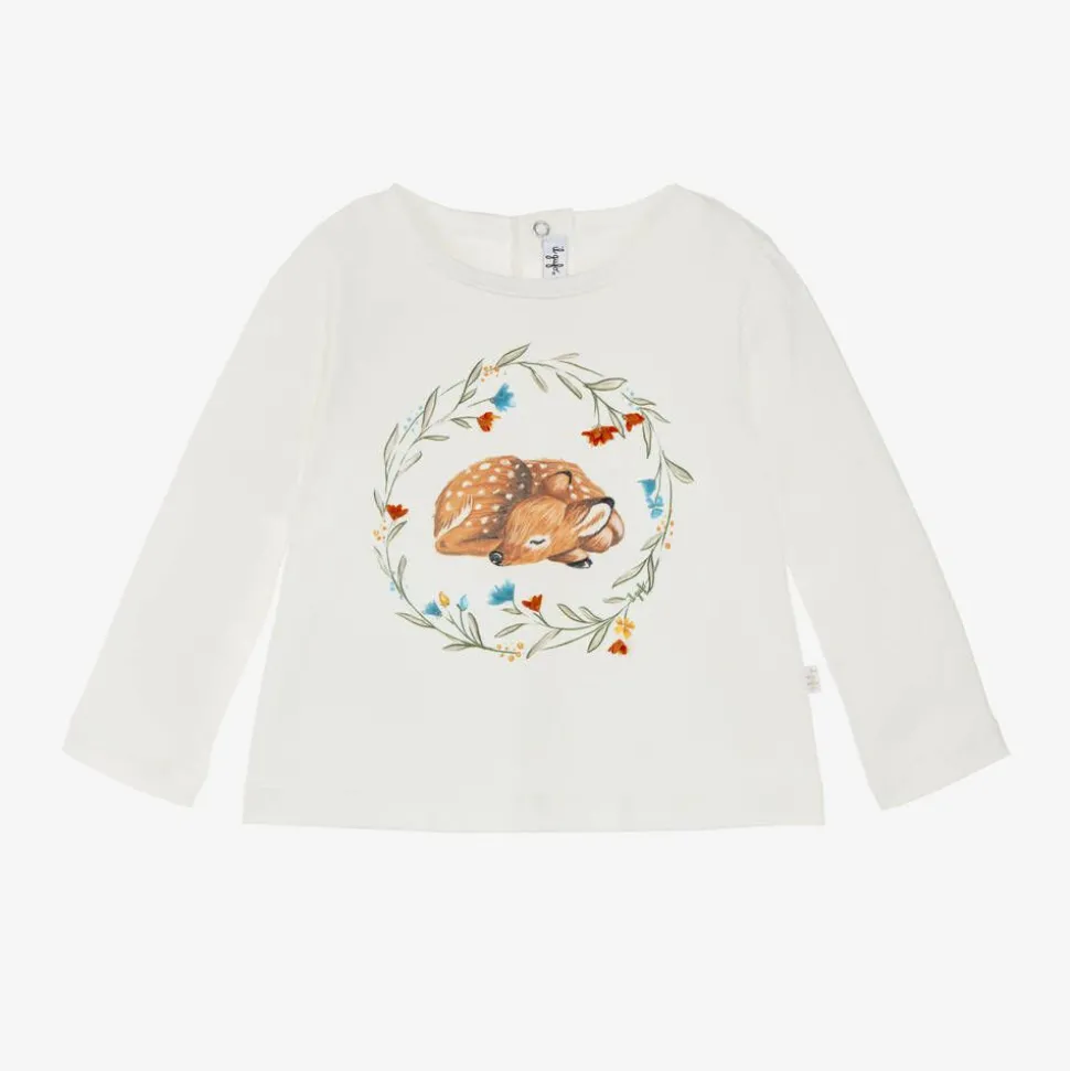 Girls Ivory Deer Cotton Top