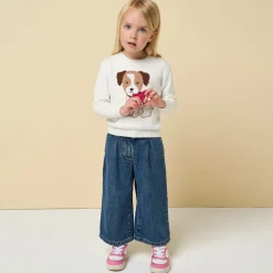 Girls Ivory Dog Knit Jumper