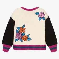 Girls Ivory Embroidered Tiger Sweater
