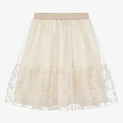 Girls Ivory Embroidered Tulle Skirt