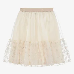 Girls Ivory Embroidered Tulle Skirt