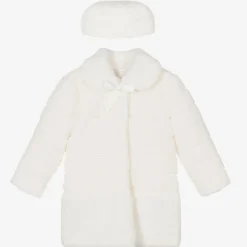 Girls Ivory Faux Fur Coat & Hat Set