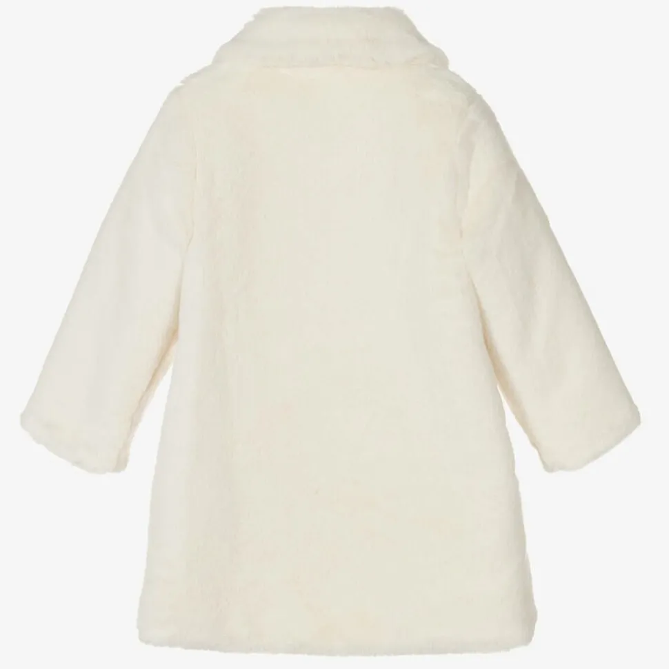 Girls Ivory Faux Fur Coat
