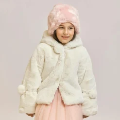Girls Ivory Faux Fur Hooded Jacket
