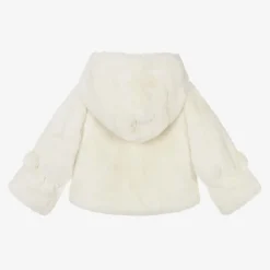 Girls Ivory Faux Fur Hooded Jacket