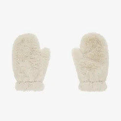 Girls Ivory Faux Fur Mittens