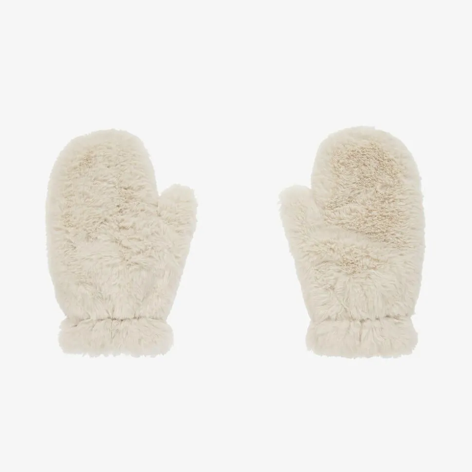 Girls Ivory Faux Fur Mittens