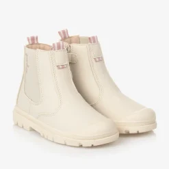 Girls Ivory Faux Leather Chelsea Boots
