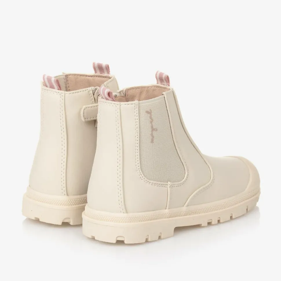 Girls Ivory Faux Leather Chelsea Boots