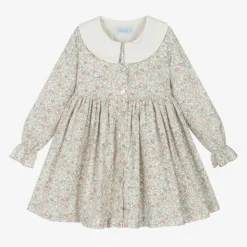 Girls Ivory Floral Print Cotton Dress