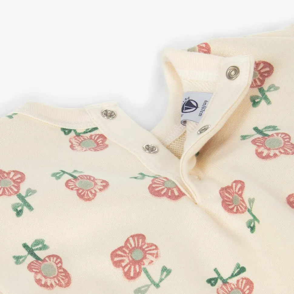 Girls Ivory Floral Print Cotton Sweatshirt