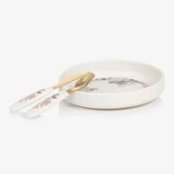 Girls Ivory Floral Silicone Plate & Cutlery Set