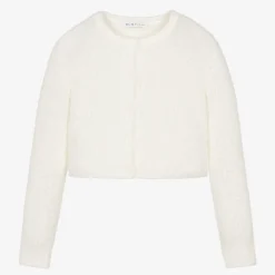 Girls Ivory Fluffy Knit Cardigan