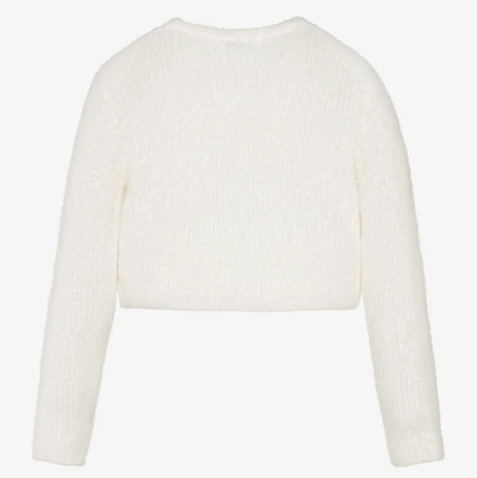 Girls Ivory Fluffy Knit Cardigan