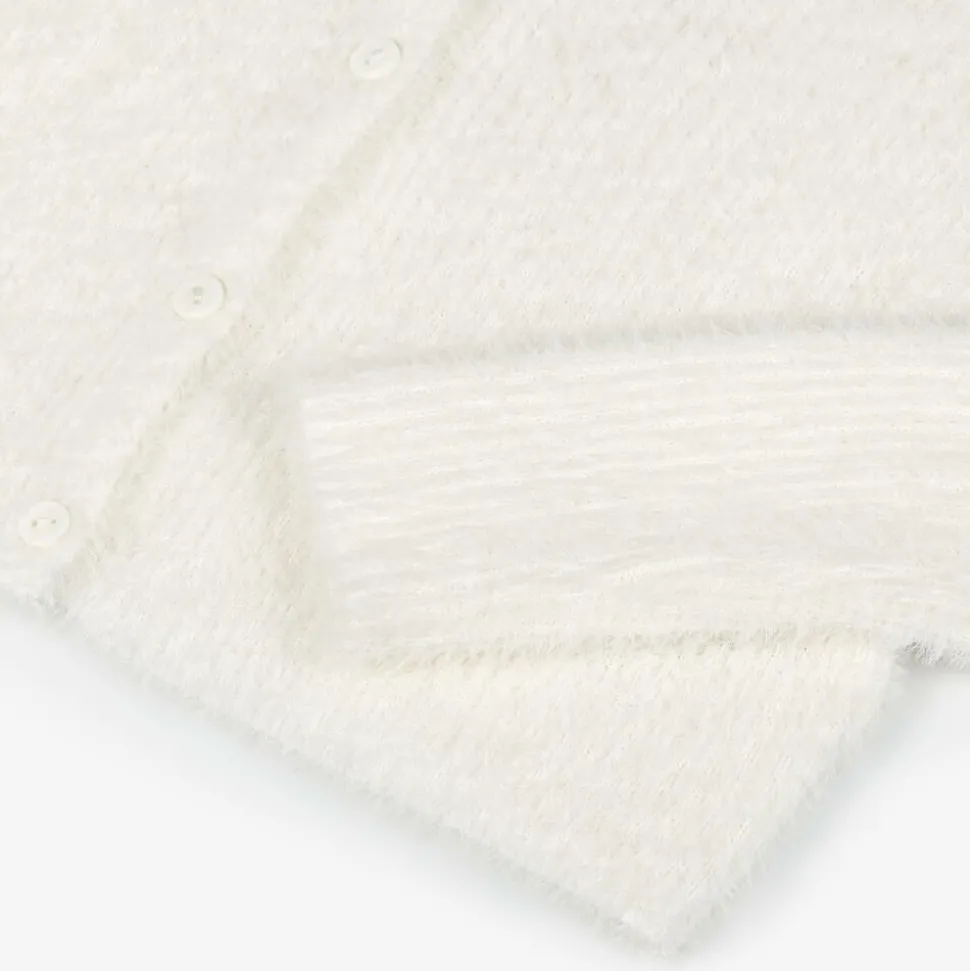 Girls Ivory Fluffy Knit Cardigan