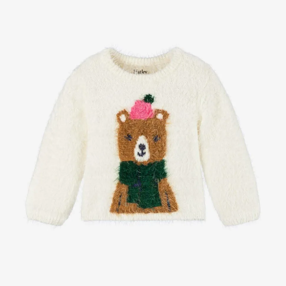 Girls Ivory Fluffy Knit Jumper