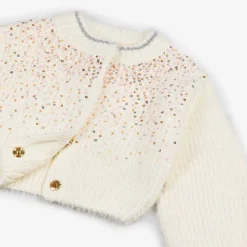 Girls Ivory Fluffy Sequinned Cardigan