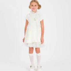 Girls Ivory Glittery Ruffle Dress