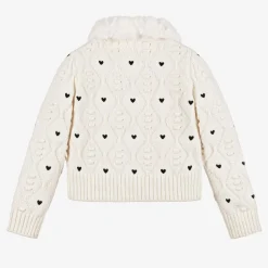 Girls Ivory Heart Cardigan