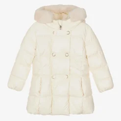 Girls Ivory Hooded Puffer Coat