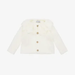 Girls Ivory Knit Collar Cardigan