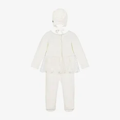 Girls Ivory Knitted Babysuit & Hat Set