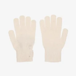 Girls Ivory Knitted Bow Gloves