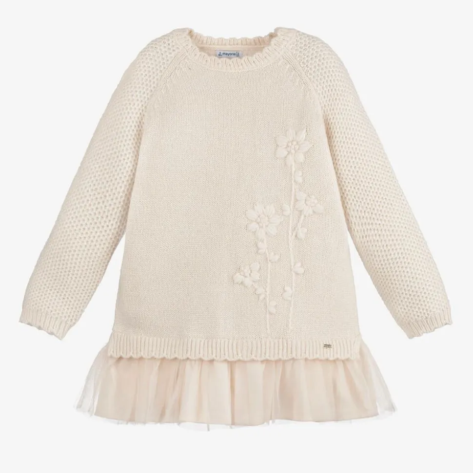 Girls Ivory Knitted Dress
