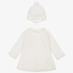 Girls Ivory Knitted Pram Coat & Hat Set