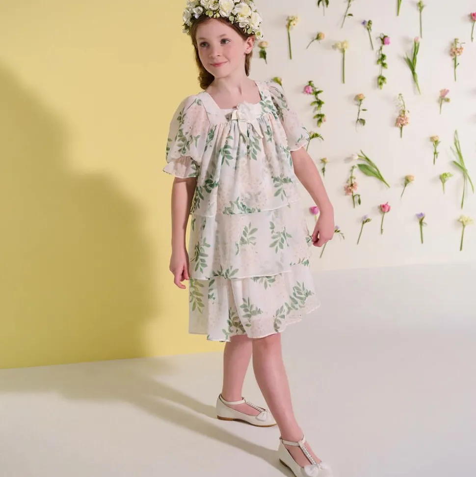 Girls Ivory Leather Ballerina Bar Shoes