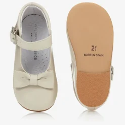 Girls Ivory Leather Bow Shoes