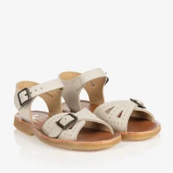 Girls Ivory Leather Buckle Sandals