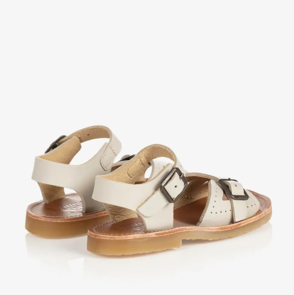 Girls Ivory Leather Buckle Sandals