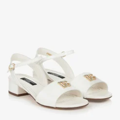 Girls Ivory Leather DG Heeled Sandals