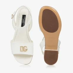 Girls Ivory Leather DG Heeled Sandals
