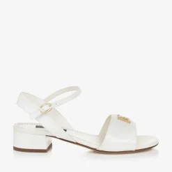 Girls Ivory Leather DG Heeled Sandals