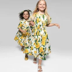 Girls Ivory Leather DG Heeled Sandals