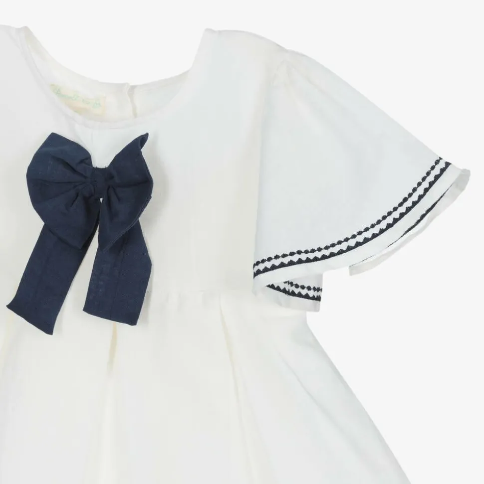 Girls Ivory Linen & Cotton Dress