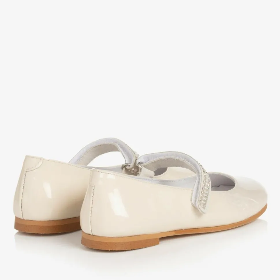 Girls Ivory Patent Leather & Diamanté Shoes