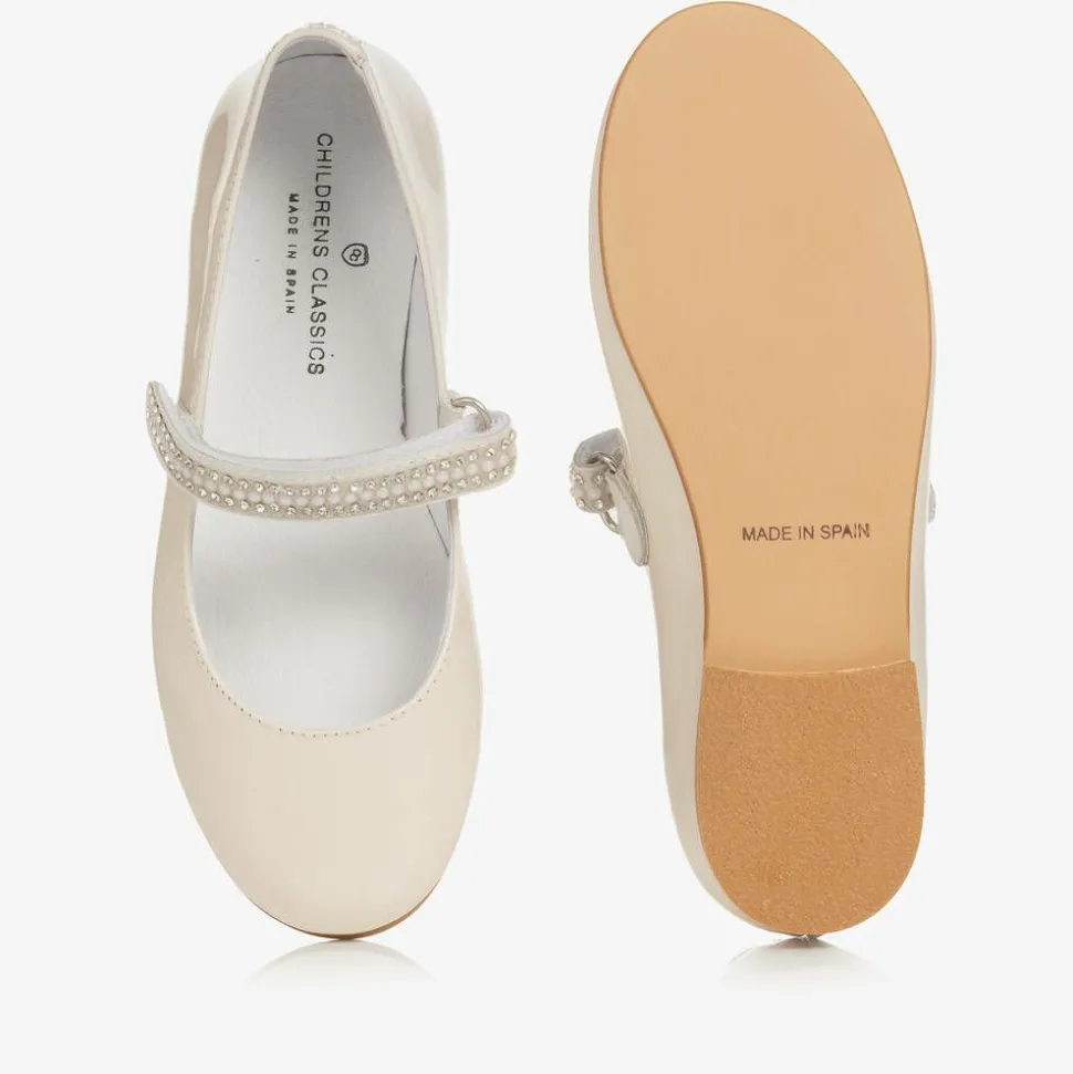 Girls Ivory Patent Leather & Diamanté Shoes