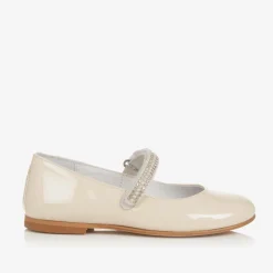 Girls Ivory Patent Leather & Diamanté Shoes