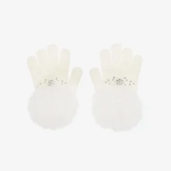 Girls Ivory Pom-Pom Knitted Gloves