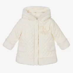Girls Ivory Quilted Hooded Coat