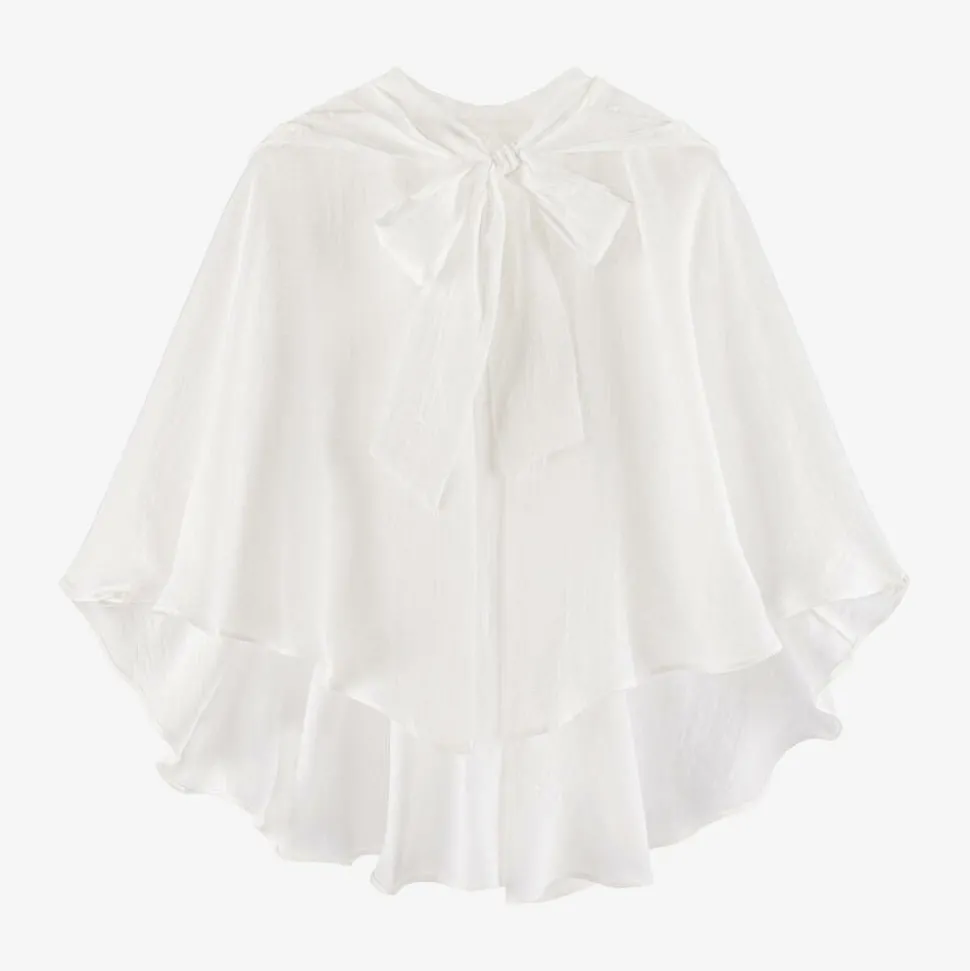 Girls Ivory Satin Hooded Cape